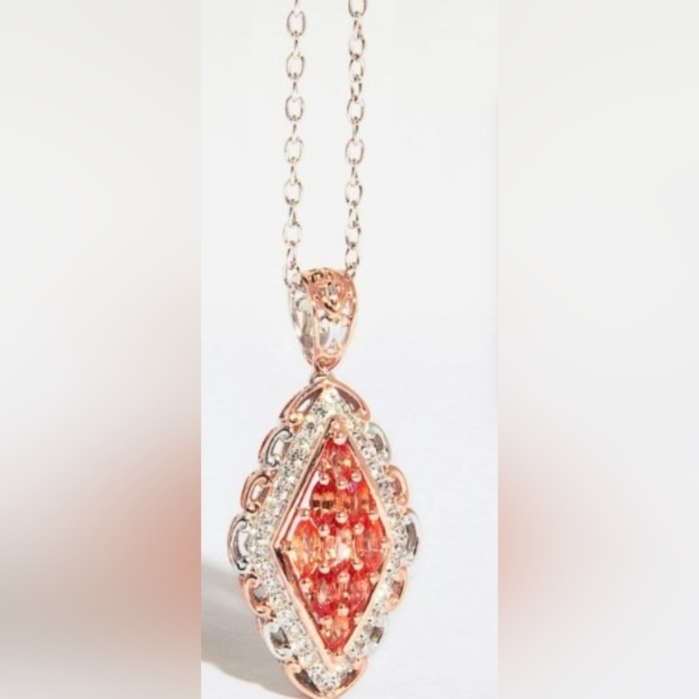 Rare Padparadscha Sapphire & Zircon Necklace RG & Palladium Sterling Silver!